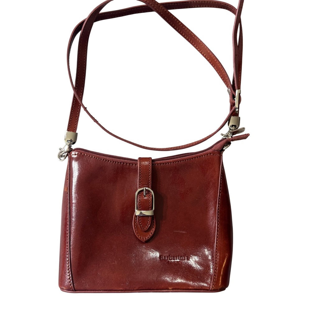 Barberini's Firenze Mahogany Leather Crossbody Bag Italian Made Silver Hardware